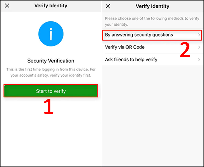 Chọn Start to verify > Chọn Hình thức xác minh.